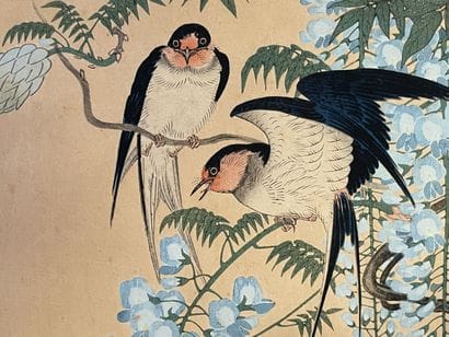 Aquarelle japonaise d'oiseaux sur papier.

39...