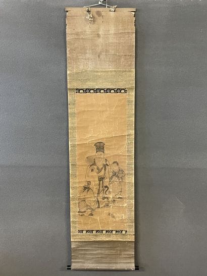Rouleau japonais, dignitaire, encre sur papier....
