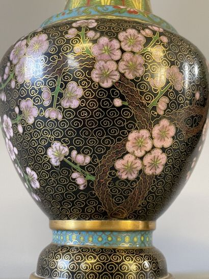 Paire de vases en émaux cloisonnés. 

H....