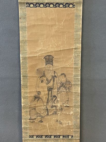 Rouleau japonais, dignitaire, encre sur papier....
