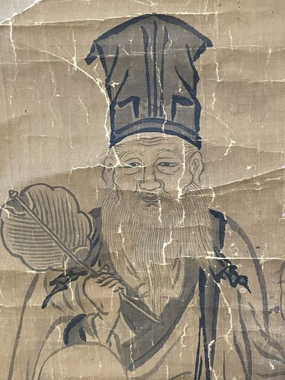 Rouleau japonais, dignitaire, encre sur papier....