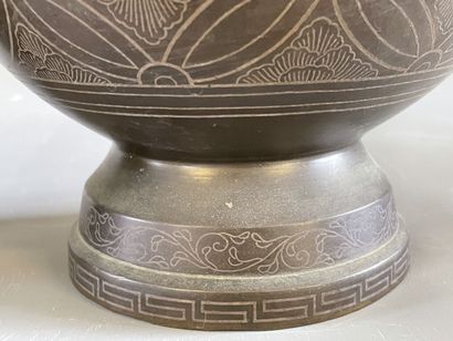 INDOCHINE fin XIX° Paire de vases en bronze...