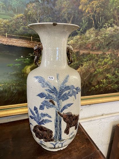 Paire de vases faience émaillé craquelé à...