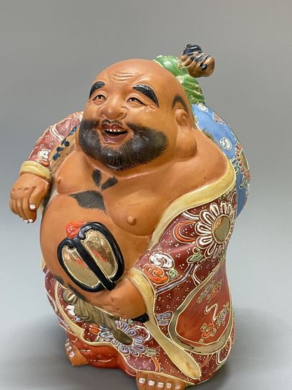 Bouddha Hotei en terre cuite émaillée.

H:...