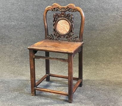 Chaise chinoise en bois exotique, dossier...