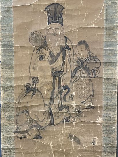 Rouleau japonais, dignitaire, encre sur papier....