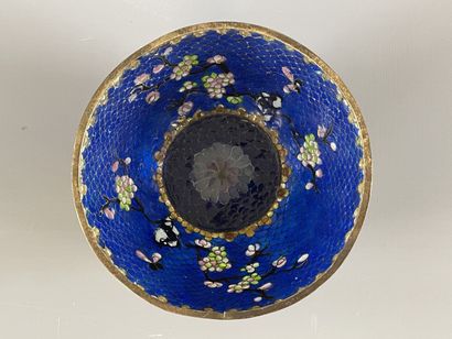 Bol en émail translucide bleu, dans un cloisonné.

Chine...