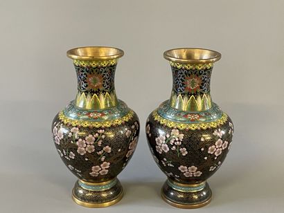 Paire de vases en émaux cloisonnés. 

H....