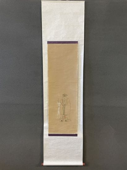 Rouleau japonais: chasseur et cerf, peinture...