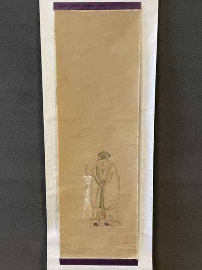 Rouleau japonais: chasseur et cerf, peinture...