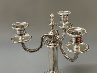 Pair of three-light silver plated bronze...