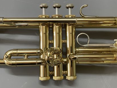 Trompette en métal doréà trois pistons de...