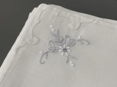 Linen tablecloth needlepoint with inlay and...