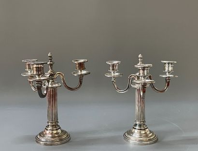 Pair of three-light silver plated bronze...