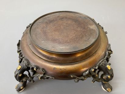 Beau socle en bronze patiné, pieds naturalistes.

Fin...