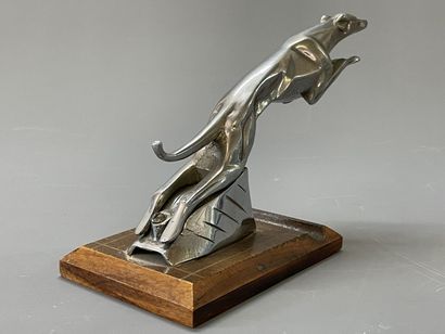 Car mascot, chromed metal lever on wooden...