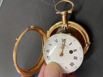 Pocket watch in two-tone gold, decorated...