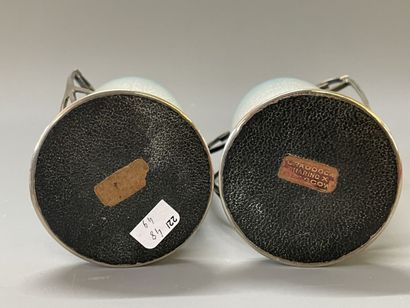 Pair of silver vases with enamelled decoration...