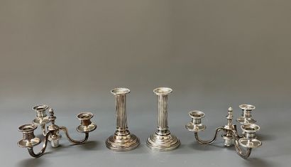 Pair of three-light silver plated bronze...