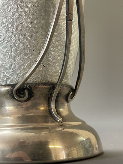 Pair of silver vases with enamelled decoration...