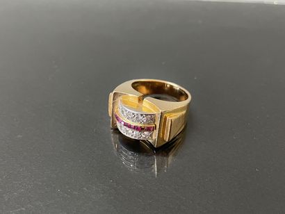 Gold and platinum tank ring, set with small...