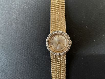 Lady's watch in gold, round dial, surrounded...