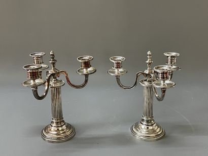 Pair of three-light silver plated bronze...