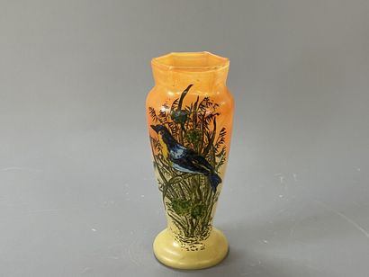 LEGRAS 

Vase en verre orangé, à décor émaillé...