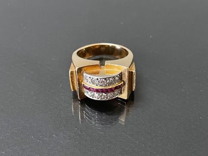 Gold and platinum tank ring, set with small...