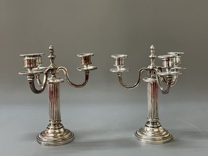 Pair of three-light silver plated bronze...
