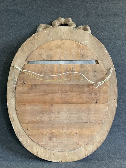 Grand miroir ovale, cadre en bois naturel...