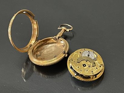 Pocket watch in two-tone gold, decorated...