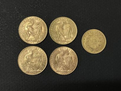 Quatre pièces de 20 francs or 1907 ( 3) et...