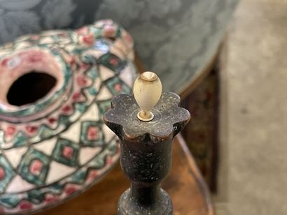 Rouet de salon en acajou, bois teinté et...