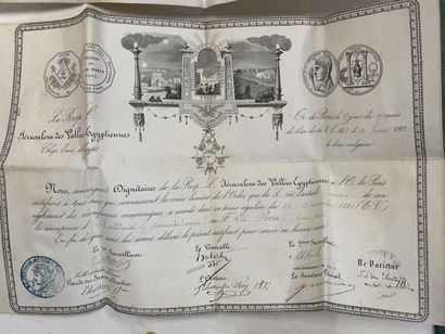 Documents, écharpe et médaille Franc-maç...