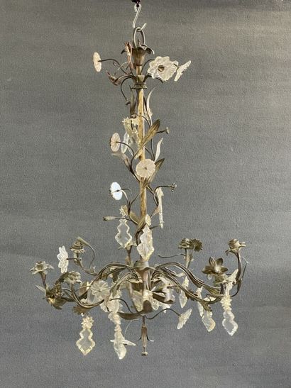 Lustre en tole à huit lumières fleurs en...