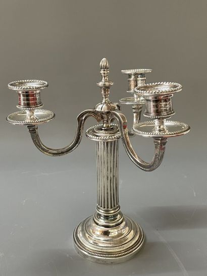 Pair of three-light silver plated bronze...