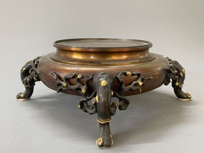 Beau socle en bronze patiné, pieds naturalistes.

Fin...