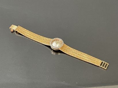 Lady's watch in gold, round dial, surrounded...
