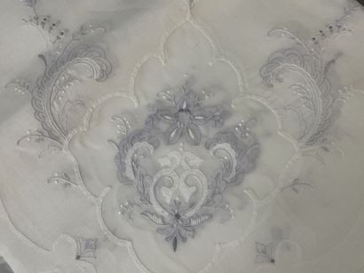 Linen tablecloth needlepoint with inlay and...