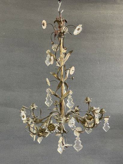 Lustre en tole à huit lumières fleurs en...