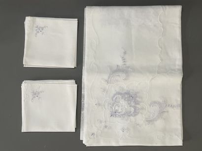 Linen tablecloth needlepoint with inlay and...