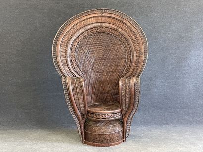 Large woven wicker armchair, wide back, Emmanuelle...