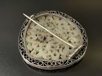 Large brooch in white jadeite carved and...