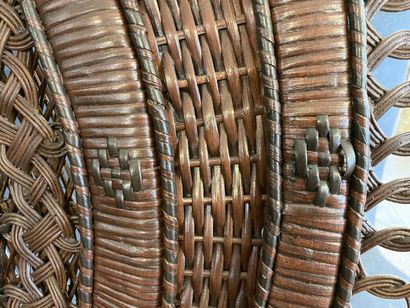 Large woven wicker armchair, wide back, Emmanuelle...