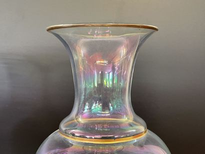 Pair of iridescent translucent glass vases...