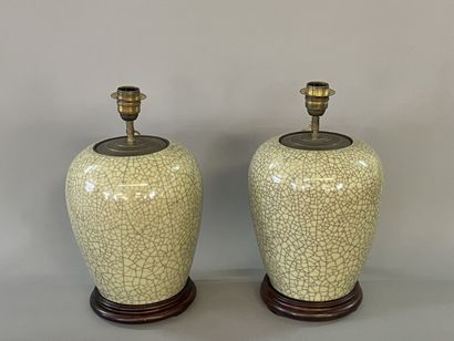 Pair of porcelain vases, celadon enamel cracked,...
