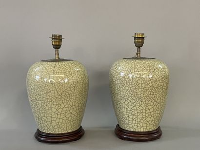 Pair of porcelain vases, celadon enamel cracked,...
