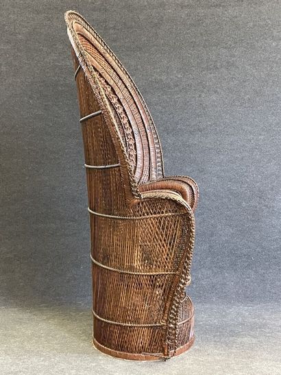 Large woven wicker armchair, wide back, Emmanuelle...
