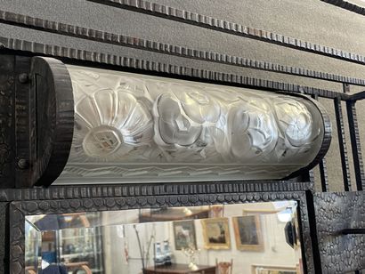 Wrought iron coat rack with mirror and central...
